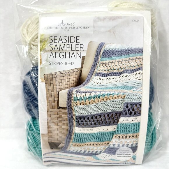 Annie's Crochet Club Other - Annies Seaside Sampler Crochet Kit With Yarn Stripes 10-12 For Afghan Club - New